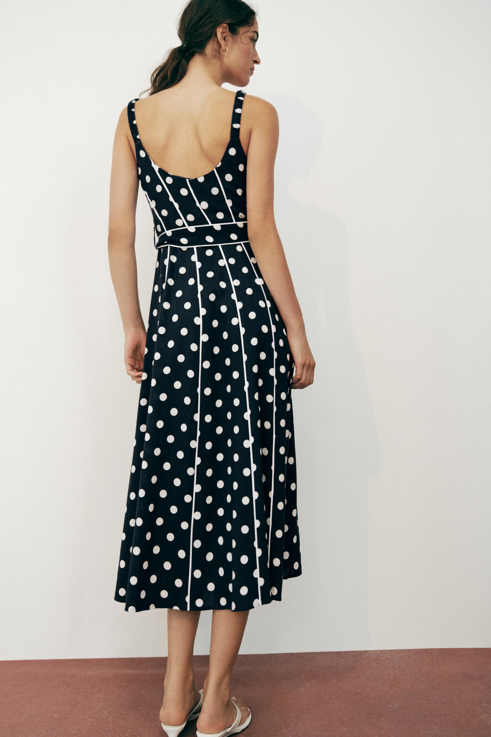 POLKA DOT BELTED MIDI DRESS